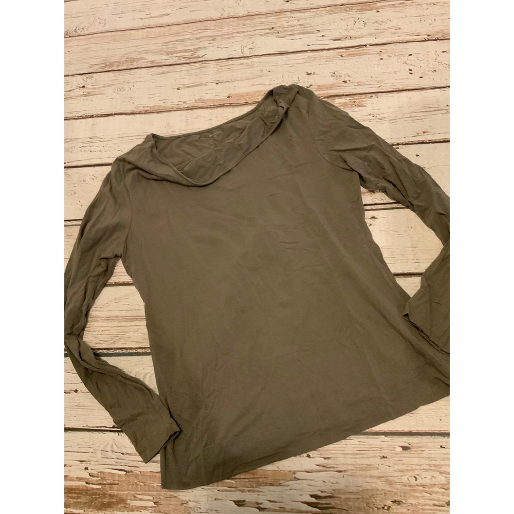 Garnet Hill Womens Medium Olive Green Cowl Neck Long Sleeve Top Stretch Basic
